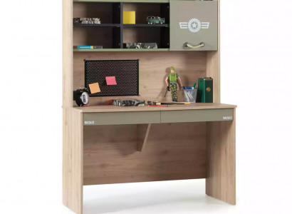 Desk set wooden table bookshelf green children's room